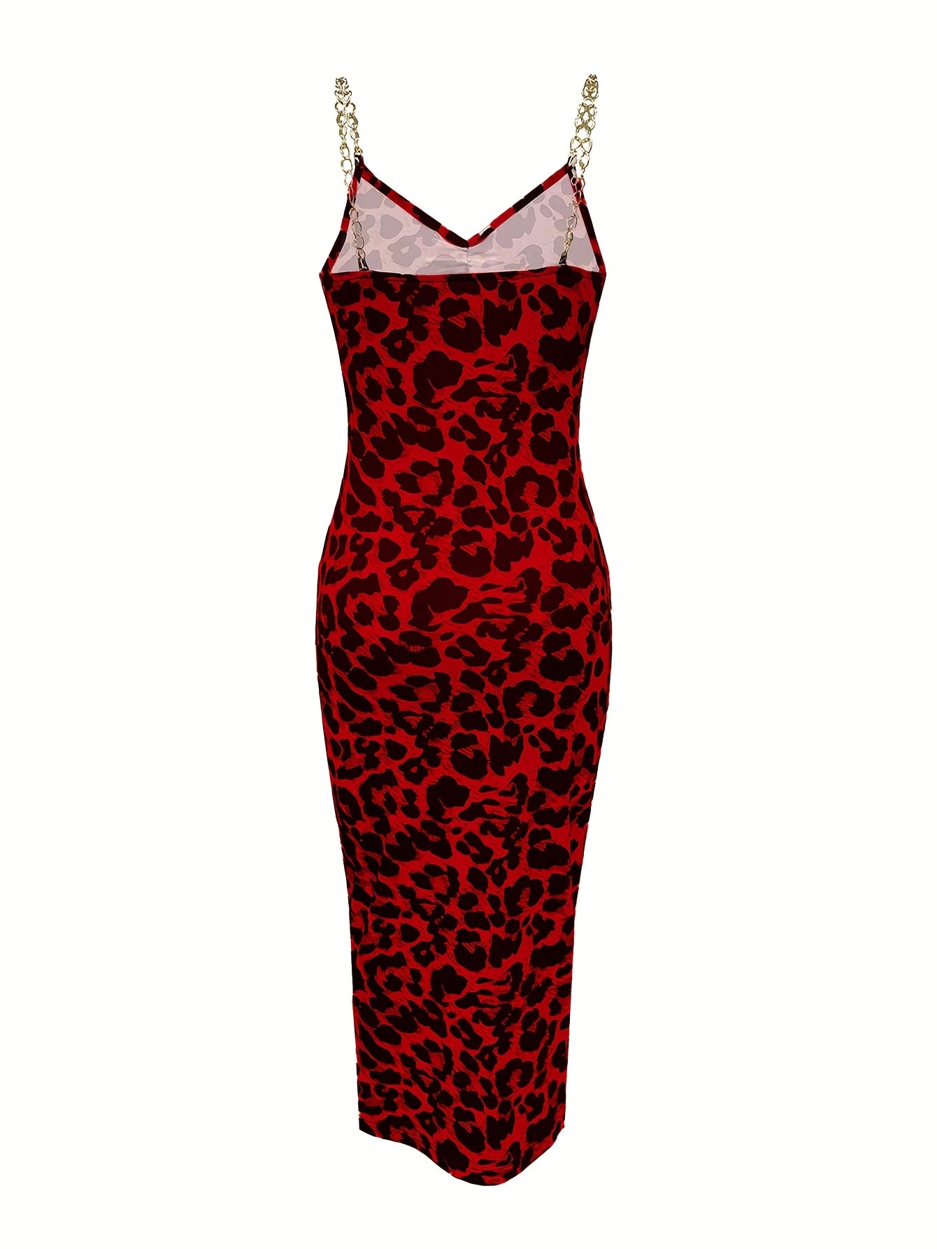 Sexy Leopard Print Sleeveless Mini Dress - Slim Fit, Low-Cut Backless Design with V-Neck and Chain Detail, Perfect for Spring/Summer, Adult Women'S Fashion, Casual Dressing | Vneck Dress | Polyester Fabri